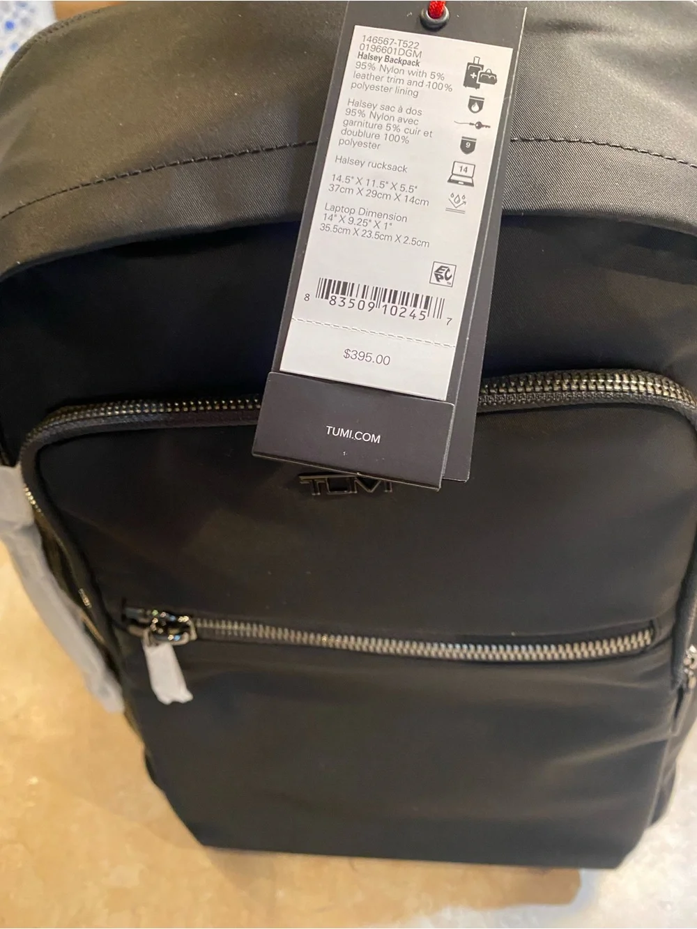 Tumi Black Men's Backpack with Front Zip Pocket